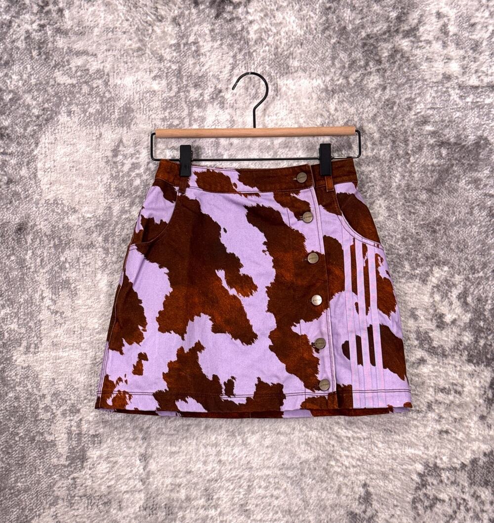 Adidas x Ivy Park Cow Print Denim Mini Skirt XS Womens Pink Denim Rodeo